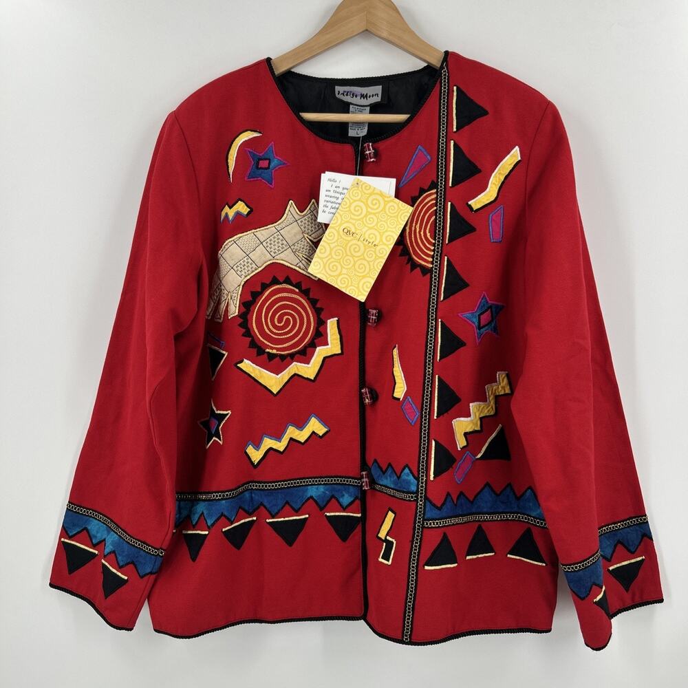 Vintage Indigo Moon Jacket Size L Geometric Art to Wear Southwestern Deadstock